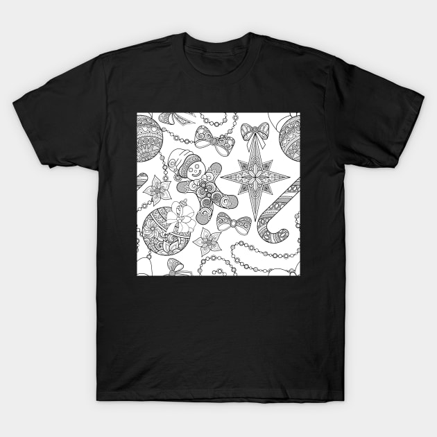 Monochrome Merry Christmas Pattern, New Year Illustration T-Shirt by lissantee